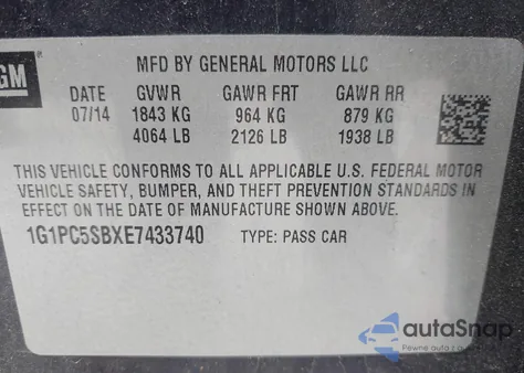 2014 Chevrolet Cruze 1Lt Auto from USA, damaged, VIN 1G1PC5SBXE7433740